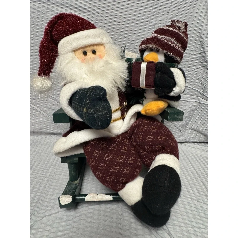 Santa And Penguin Sitting On A Rocker. 7 X‎ 11 X 8 Centerpiece Or Decor